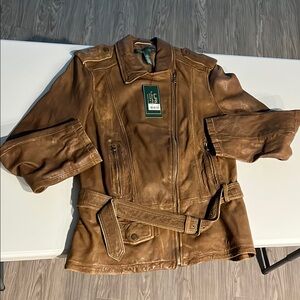 Lauren Jeans Co. Brown Leather Jacket with Belt